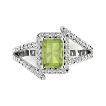 1.935 cttw Natural Peridot Hidden Halo Engagement Ring - Solid Gold (Emerald Cut,7.5x5.5mm)