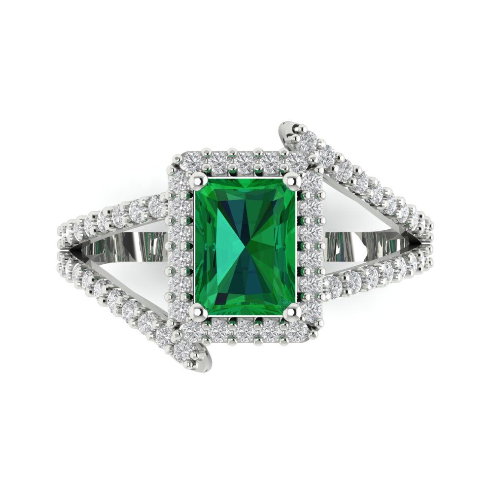 1.935 cttw Simulated Emerald Hidden Halo Engagement Ring - Solid Gold (Emerald Cut,7.5x5.5mm)