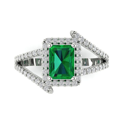 1.935 cttw Simulated Emerald Hidden Halo Engagement Ring - Solid Gold (Emerald Cut,7.5x5.5mm)