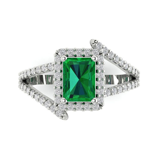 1.935 cttw Simulated Emerald Hidden Halo Engagement Ring - Solid White Gold (VVS1, Emerald Cut,7.5x5.5mm)