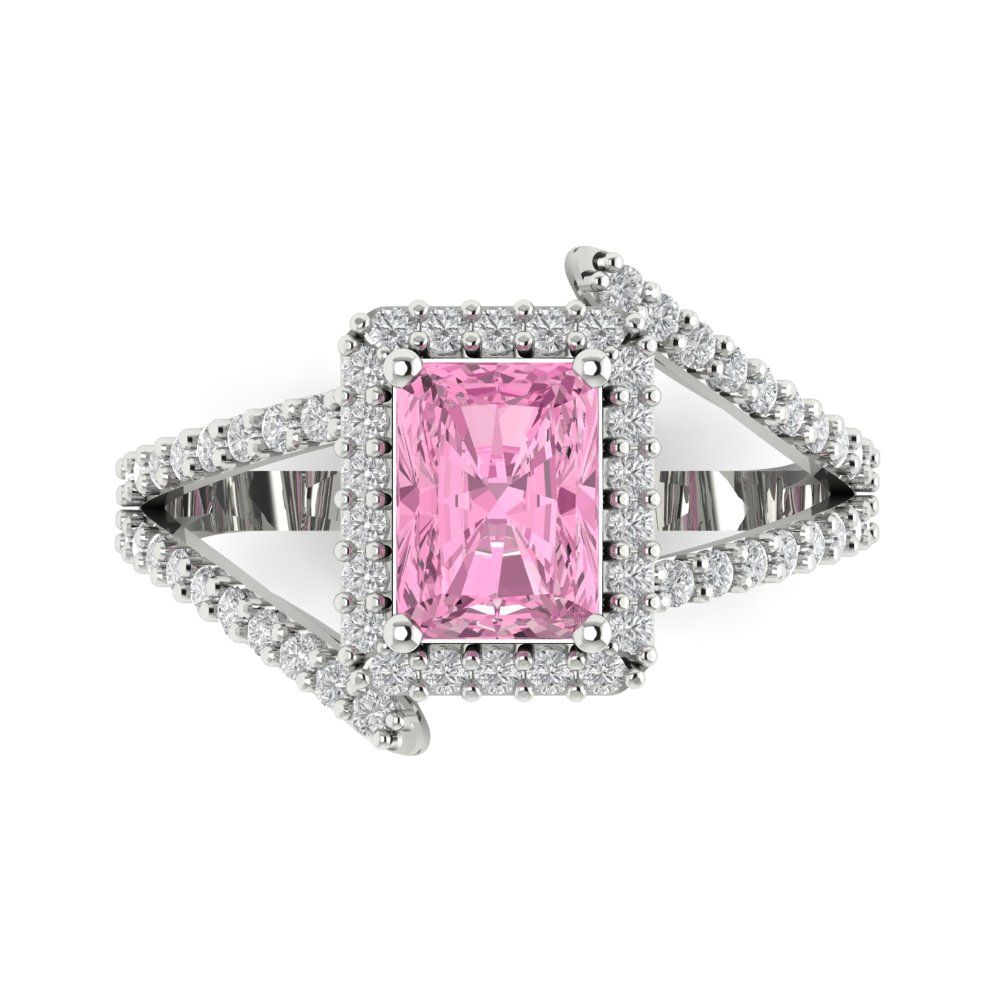 1.935 cttw Zirconia Simulated Pink Diamond Hidden Halo Engagement Ring - Solid Gold (VVS1, Emerald Cut,7.5x5.5mm)