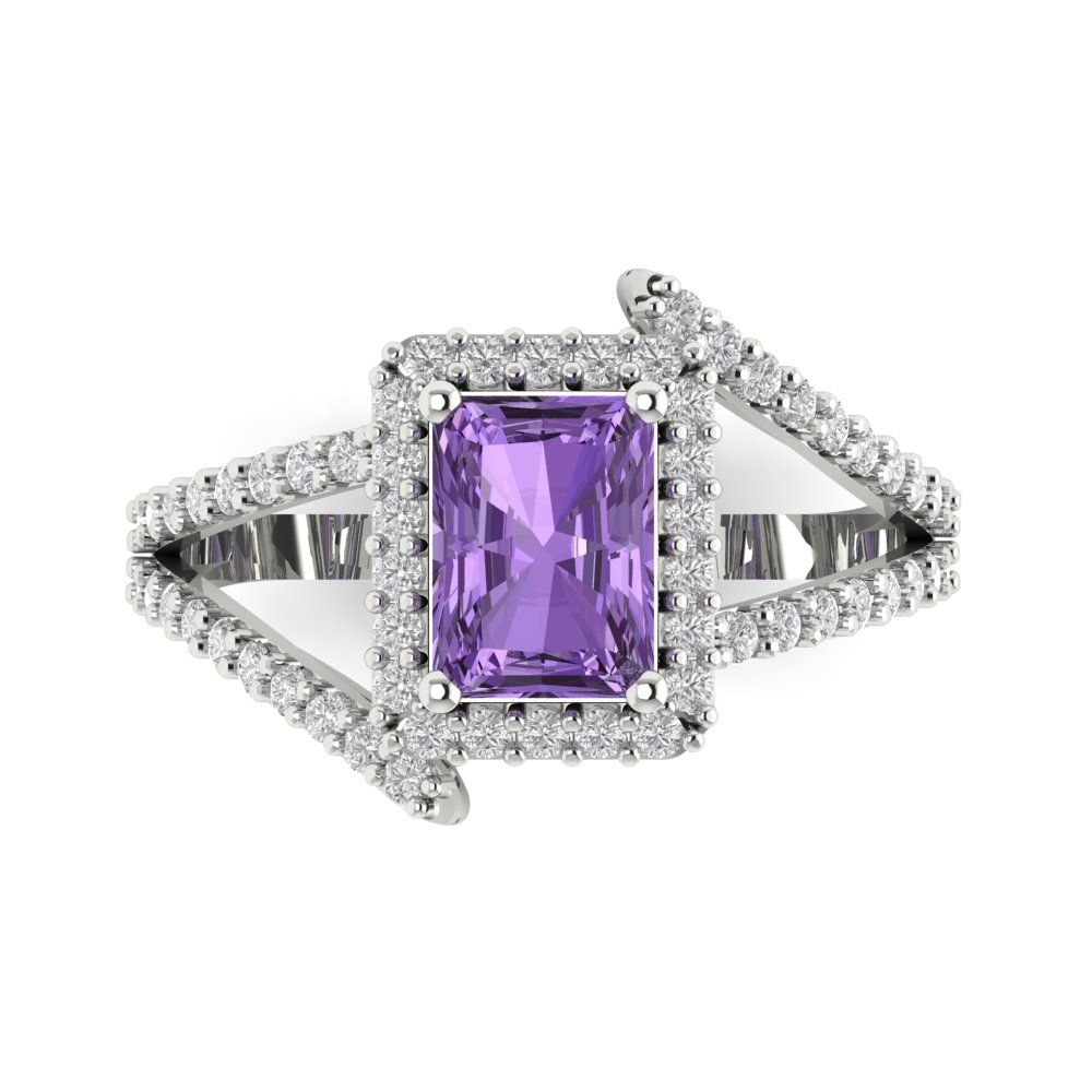 1.935 cttw Simulated Alexandrite Hidden Halo Engagement Ring - Solid Gold (Emerald Cut,7.5x5.5mm)