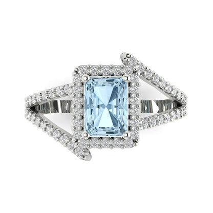 1.935 cttw Natural Aquamarine Hidden Halo Engagement Ring - Solid Gold (Emerald Cut,7.5x5.5mm)