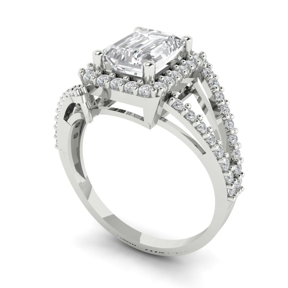1.935 cttw Zirconia Simulated Diamond Hidden Halo Engagement Ring - Solid Gold (VVS1, Emerald Cut,7.5x5.5mm)