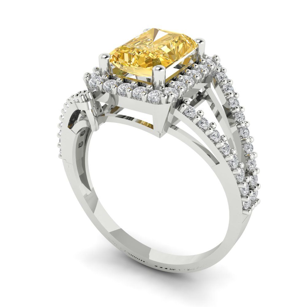 1.935 cttw Natural Citrine Hidden Halo Engagement Ring - Solid Gold (Emerald Cut,7.5x5.5mm)