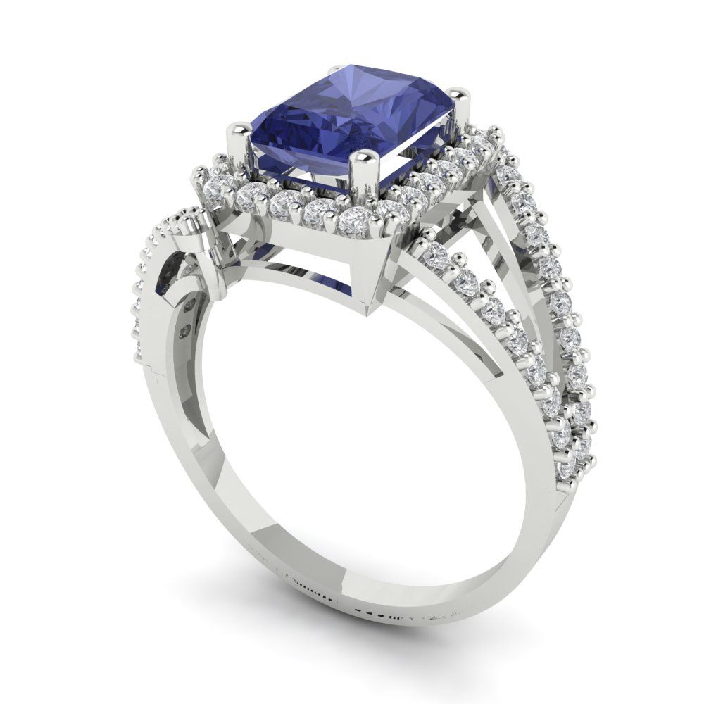 1.935 cttw Simulated Tanzanite Hidden Halo Engagement Ring - Solid Gold (Emerald Cut,7.5x5.5mm)