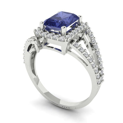 1.935 cttw Simulated Tanzanite Hidden Halo Engagement Ring - Solid Gold (Emerald Cut,7.5x5.5mm)