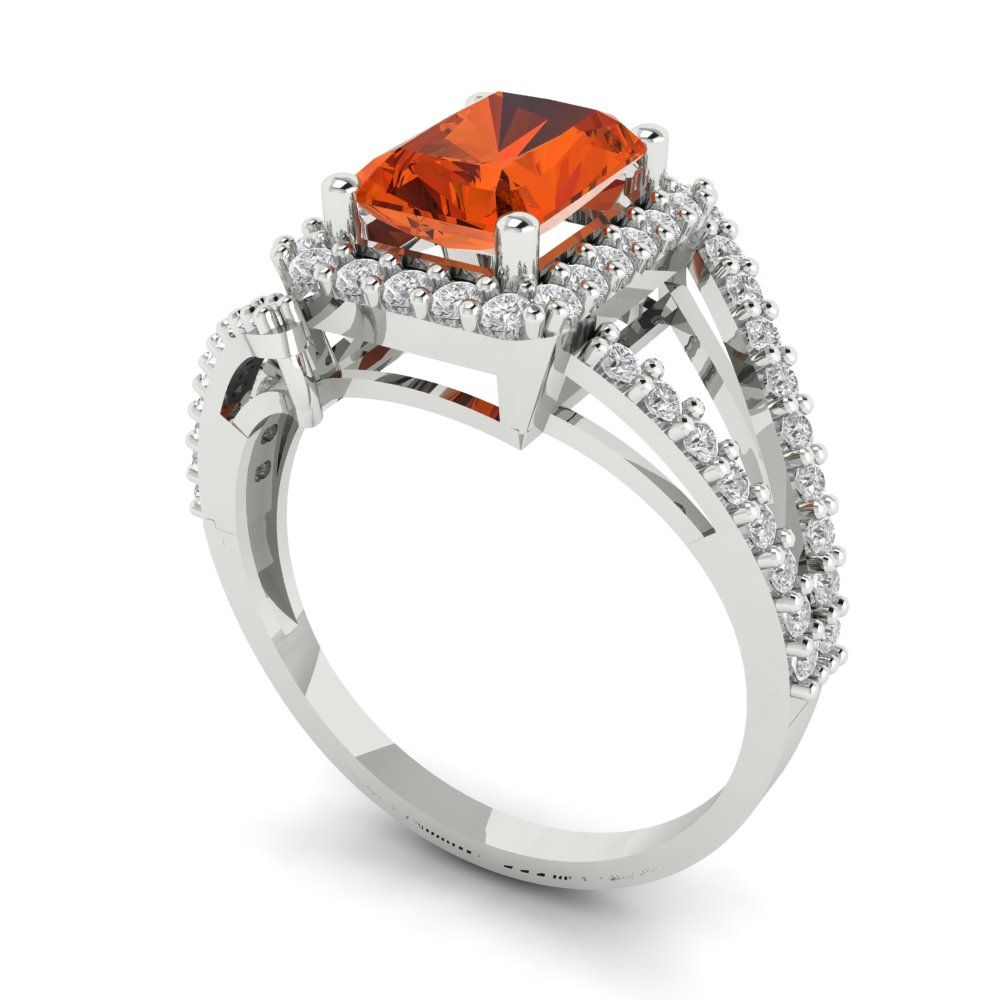 1.935 cttw Zirconia Simulated Red Diamond Hidden Halo Engagement Ring - Solid Gold (VVS1, Emerald Cut,7.5x5.5mm)