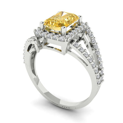 1.935 cttw Zirconia Simulated Yellow Diamond Hidden Halo Engagement Ring - Solid Gold (VVS1, Emerald Cut,7.5x5.5mm)