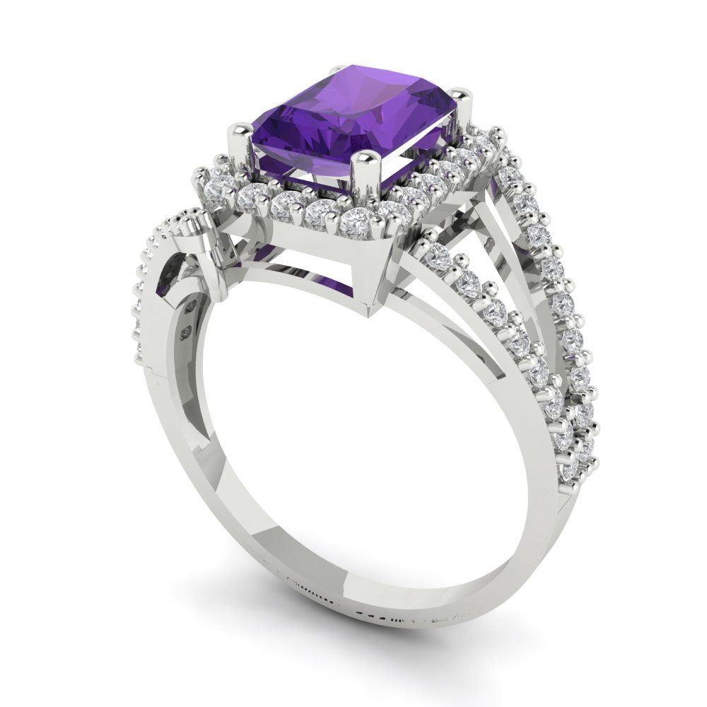 1.935 cttw Natural Amethyst Hidden Halo Engagement Ring - Solid Gold (Emerald Cut,7.5x5.5mm)