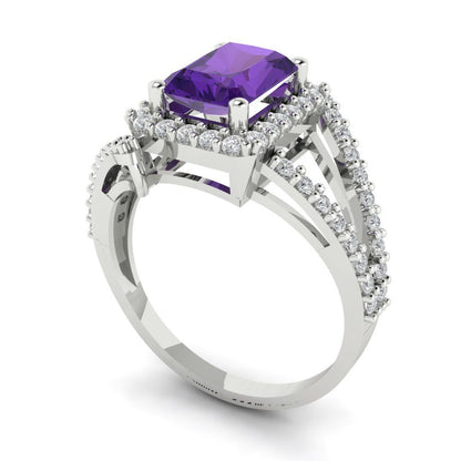 1.935 cttw Natural Amethyst Hidden Halo Engagement Ring - Solid Gold (Emerald Cut,7.5x5.5mm)