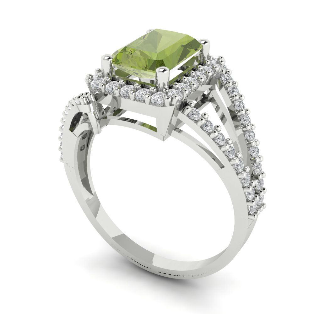 1.935 cttw Natural Peridot Hidden Halo Engagement Ring - Solid Gold (Emerald Cut,7.5x5.5mm)