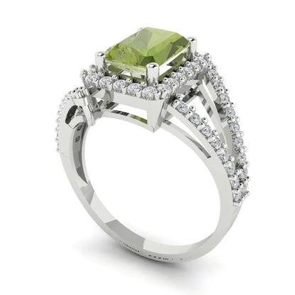 1.935 cttw Natural Peridot Hidden Halo Engagement Ring - Solid Gold (Emerald Cut,7.5x5.5mm)