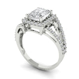2.1 ct Brilliant Emerald Cut Natural Diamond Stone Clarity SI1-2 Color I-J White Gold Halo Solitaire with Accents Ring