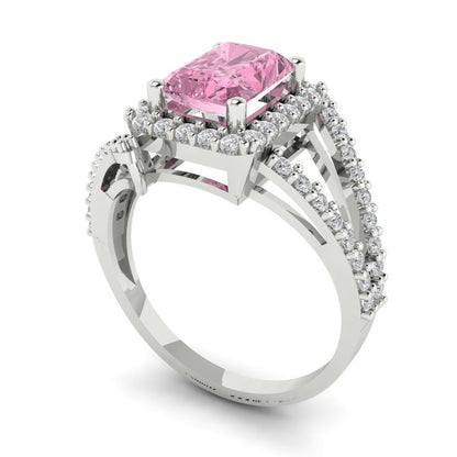 1.935 cttw Zirconia Simulated Pink Diamond Hidden Halo Engagement Ring - Solid Gold (VVS1, Emerald Cut,7.5x5.5mm)