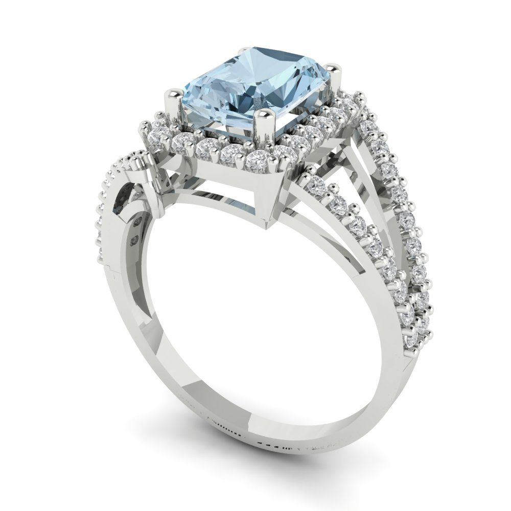 1.935 cttw Natural Swiss Blue Topaz Hidden Halo Engagement Ring - Solid Gold (Emerald Cut,7.5x5.5mm)
