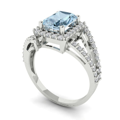 1.935 cttw Natural Swiss Blue Topaz Hidden Halo Engagement Ring - Solid Gold (Emerald Cut,7.5x5.5mm)