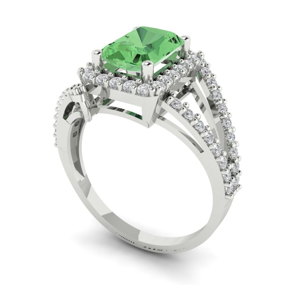1.935 cttw Zirconia Simulated Green Diamond Hidden Halo Engagement Ring - Solid Gold (VVS1, Emerald Cut,7.5x5.5mm)