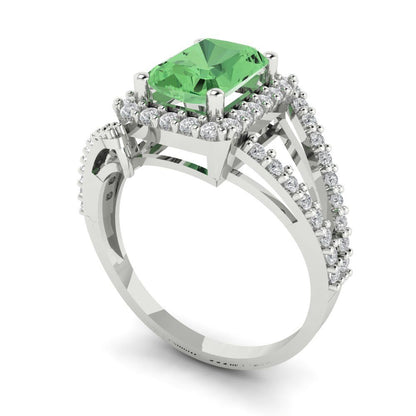 1.935 cttw Zirconia Simulated Green Diamond Hidden Halo Engagement Ring - Solid Gold (VVS1, Emerald Cut,7.5x5.5mm)