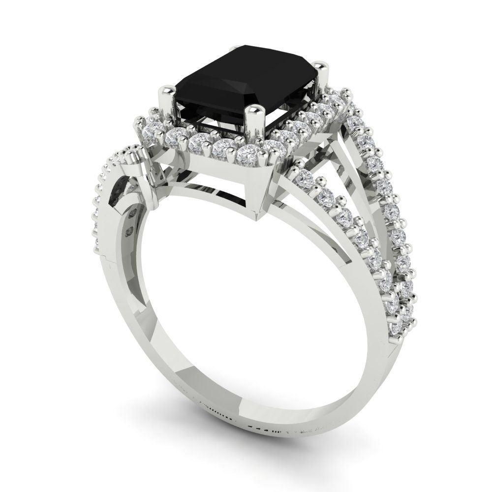1.935 cttw Natural Onyx Hidden Halo Engagement Ring - Solid Gold (Emerald Cut,7.5x5.5mm)