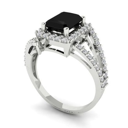 1.935 cttw Natural Onyx Hidden Halo Engagement Ring - Solid Gold (Emerald Cut,7.5x5.5mm)