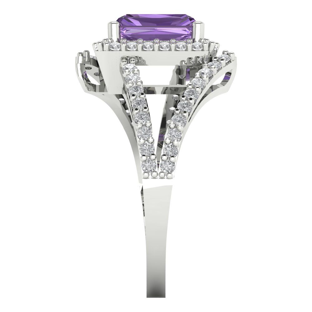 1.935 cttw Simulated Alexandrite Hidden Halo Engagement Ring - Solid Gold (Emerald Cut,7.5x5.5mm)