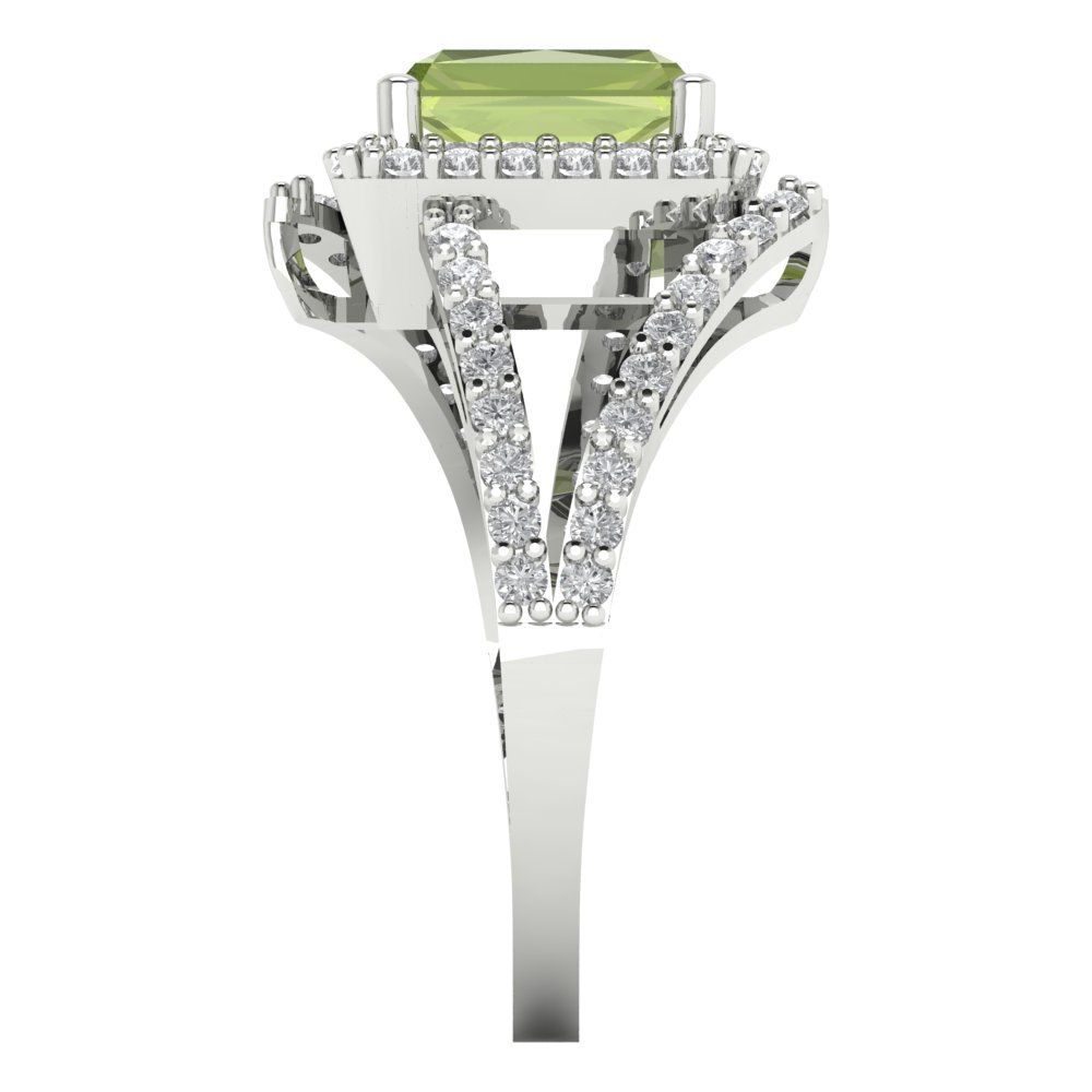 1.935 cttw Natural Peridot Hidden Halo Engagement Ring - Solid Gold (Emerald Cut,7.5x5.5mm)