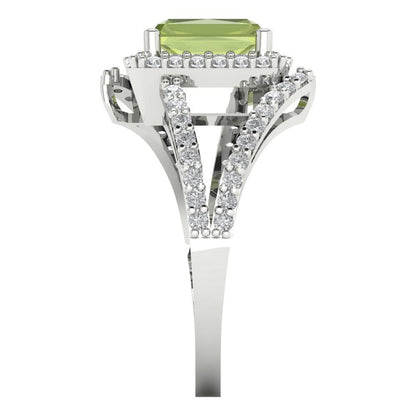 1.935 cttw Natural Peridot Hidden Halo Engagement Ring - Solid Gold (Emerald Cut,7.5x5.5mm)