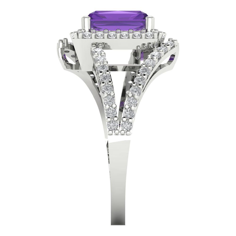 1.935 cttw Natural Amethyst Hidden Halo Engagement Ring - Solid Gold (Emerald Cut,7.5x5.5mm)