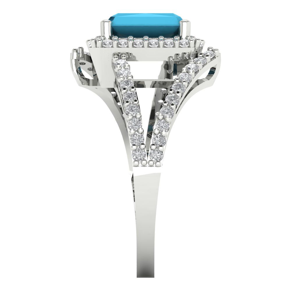 1.935 cttw Simulated Turquoise Hidden Halo Engagement Ring - Solid Gold (Emerald Cut,7.5x5.5mm)