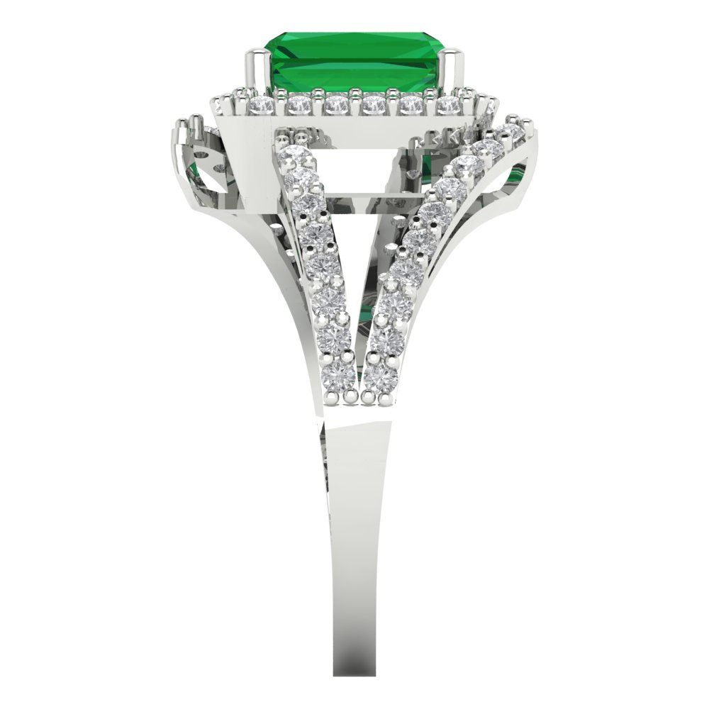 1.935 cttw Simulated Emerald Hidden Halo Engagement Ring - Solid Gold (Emerald Cut,7.5x5.5mm)