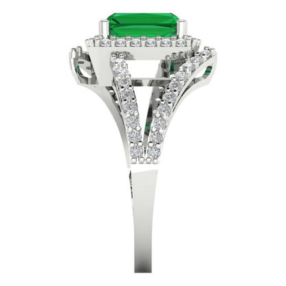 1.935 cttw Simulated Emerald Hidden Halo Engagement Ring - Solid Gold (Emerald Cut,7.5x5.5mm)