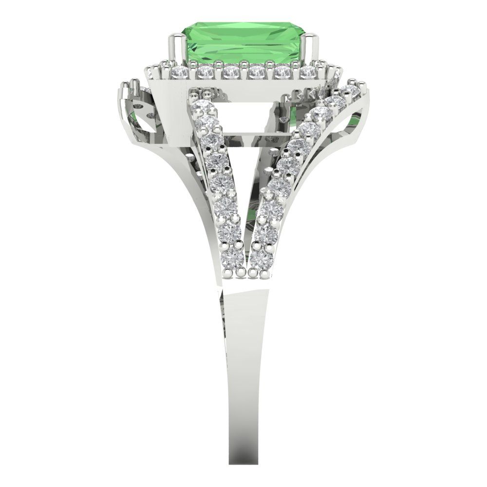 1.935 cttw Zirconia Simulated Green Diamond Hidden Halo Engagement Ring - Solid Gold (VVS1, Emerald Cut,7.5x5.5mm)