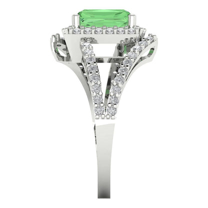 1.935 cttw Zirconia Simulated Green Diamond Hidden Halo Engagement Ring - Solid Gold (VVS1, Emerald Cut,7.5x5.5mm)