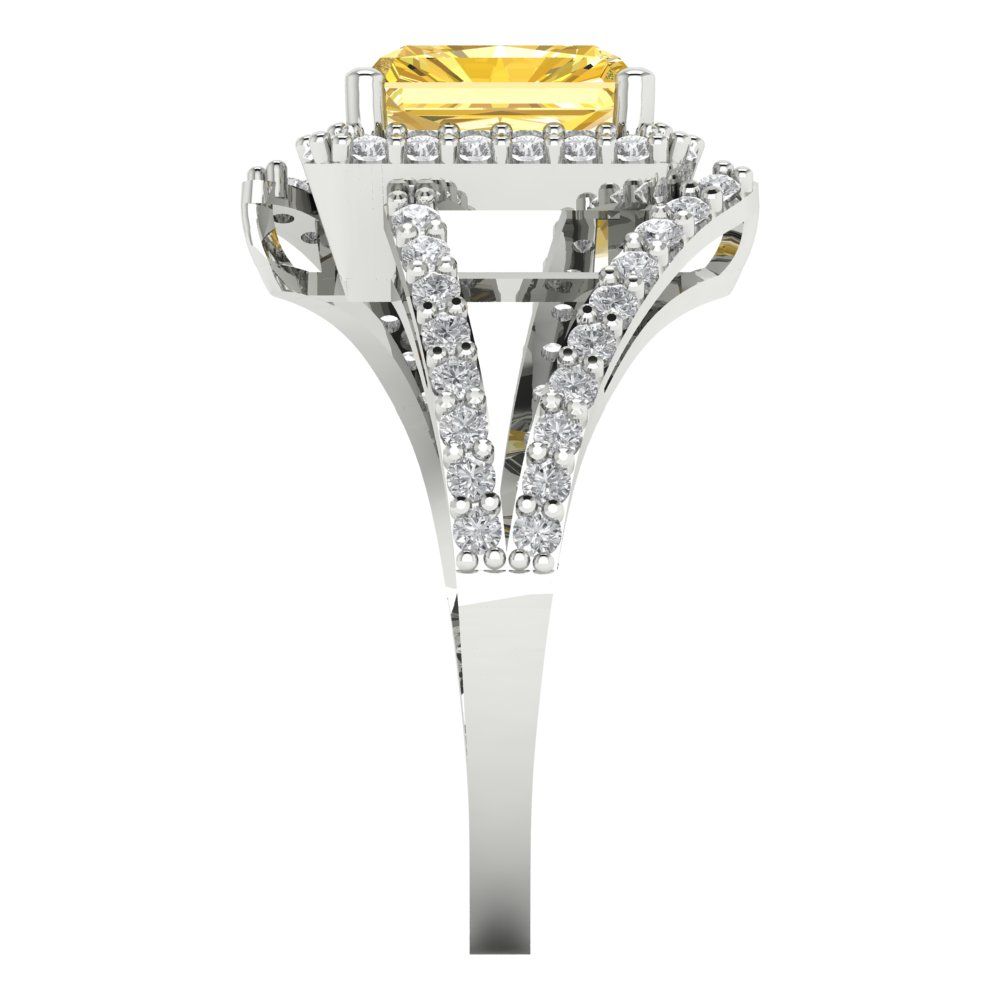 1.935 cttw Zirconia Simulated Yellow Diamond Hidden Halo Engagement Ring - Solid Gold (VVS1, Emerald Cut,7.5x5.5mm)
