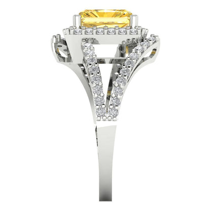 1.935 cttw Zirconia Simulated Yellow Diamond Hidden Halo Engagement Ring - Solid Gold (VVS1, Emerald Cut,7.5x5.5mm)