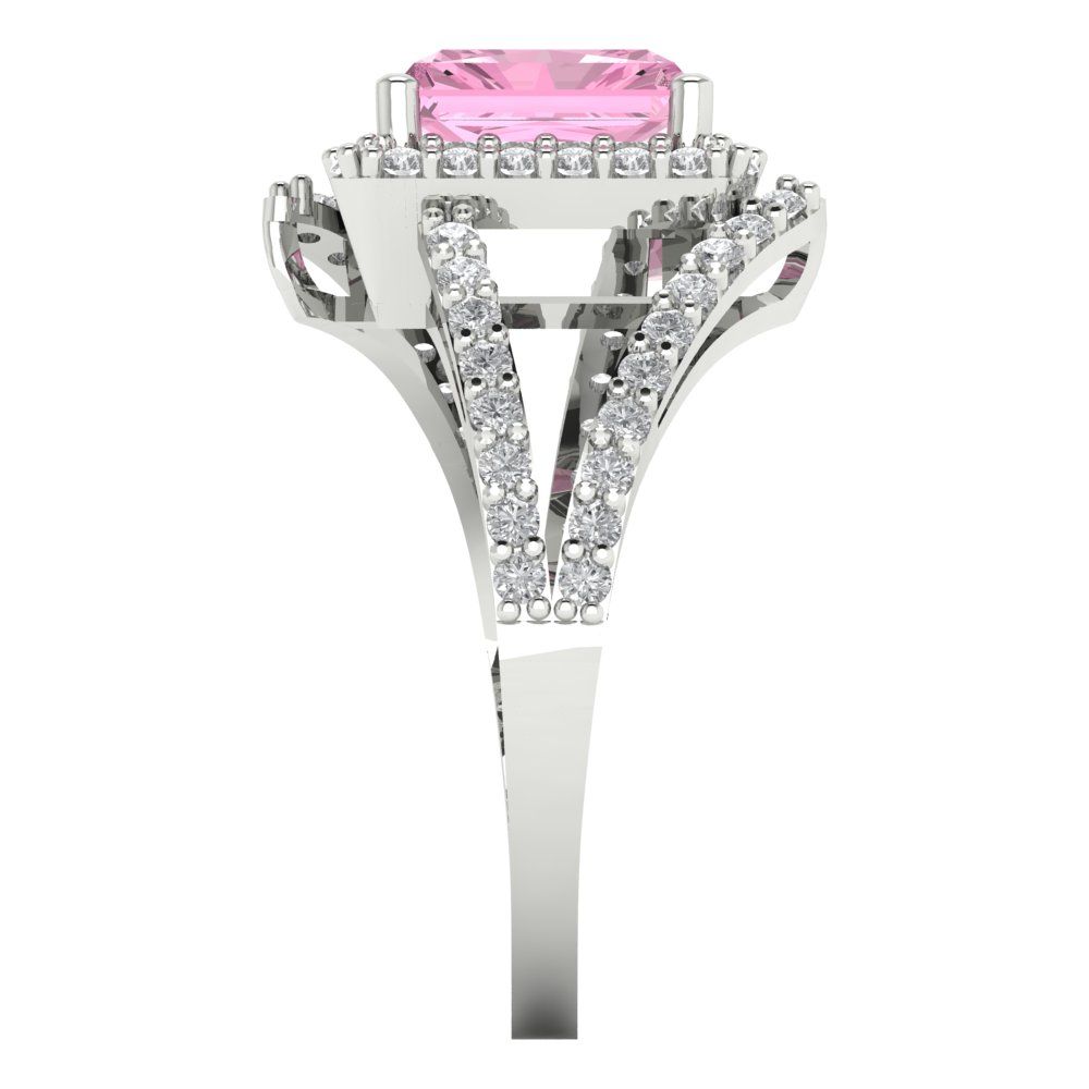 1.935 cttw Zirconia Simulated Pink Diamond Hidden Halo Engagement Ring - Solid Gold (VVS1, Emerald Cut,7.5x5.5mm)