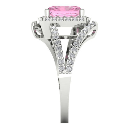 1.935 cttw Zirconia Simulated Pink Diamond Hidden Halo Engagement Ring - Solid Gold (VVS1, Emerald Cut,7.5x5.5mm)