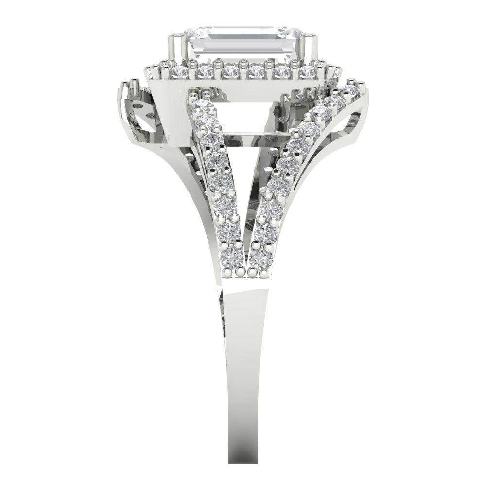 1.935 cttw Zirconia Simulated Diamond Hidden Halo Engagement Ring - Solid Gold (VVS1, Emerald Cut,7.5x5.5mm)