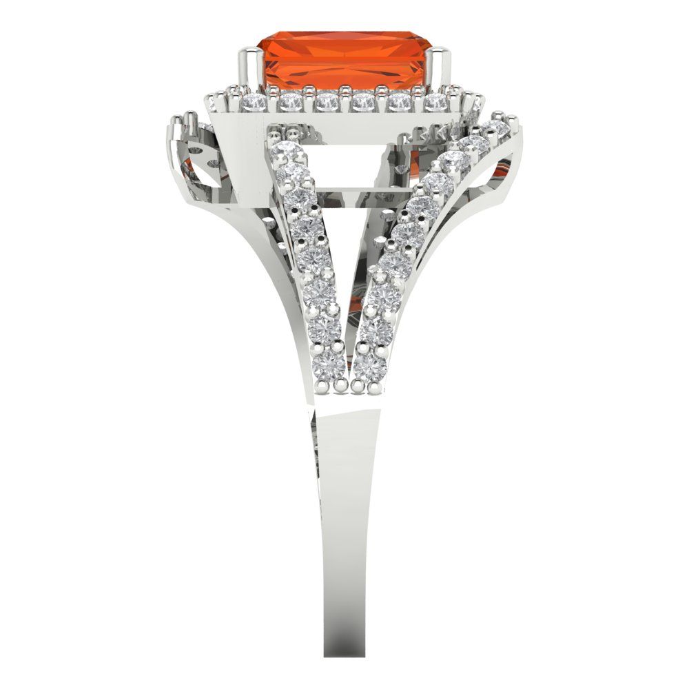 1.935 cttw Zirconia Simulated Red Diamond Hidden Halo Engagement Ring - Solid Gold (VVS1, Emerald Cut,7.5x5.5mm)