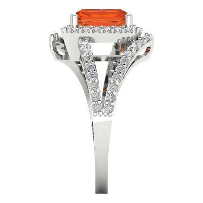 1.935 cttw Zirconia Simulated Red Diamond Hidden Halo Engagement Ring - Solid Gold (VVS1, Emerald Cut,7.5x5.5mm)