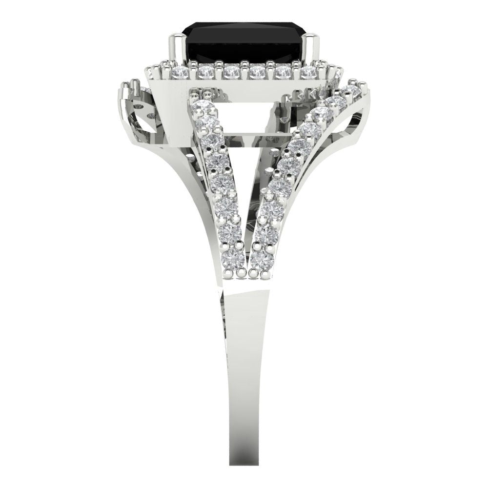 1.935 cttw Natural Onyx Hidden Halo Engagement Ring - Solid Gold (Emerald Cut,7.5x5.5mm)