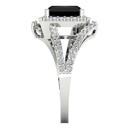 1.935 cttw Natural Onyx Hidden Halo Engagement Ring - Solid Gold (Emerald Cut,7.5x5.5mm)