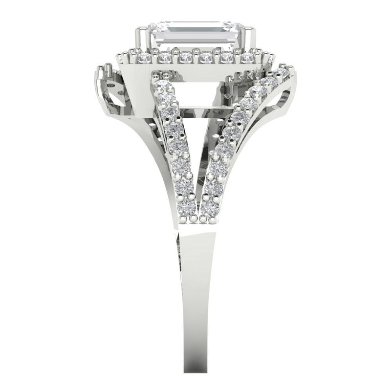 2.1 ct Brilliant Emerald Cut Natural Diamond Stone Clarity SI1-2 Color I-J White Gold Halo Solitaire with Accents Ring