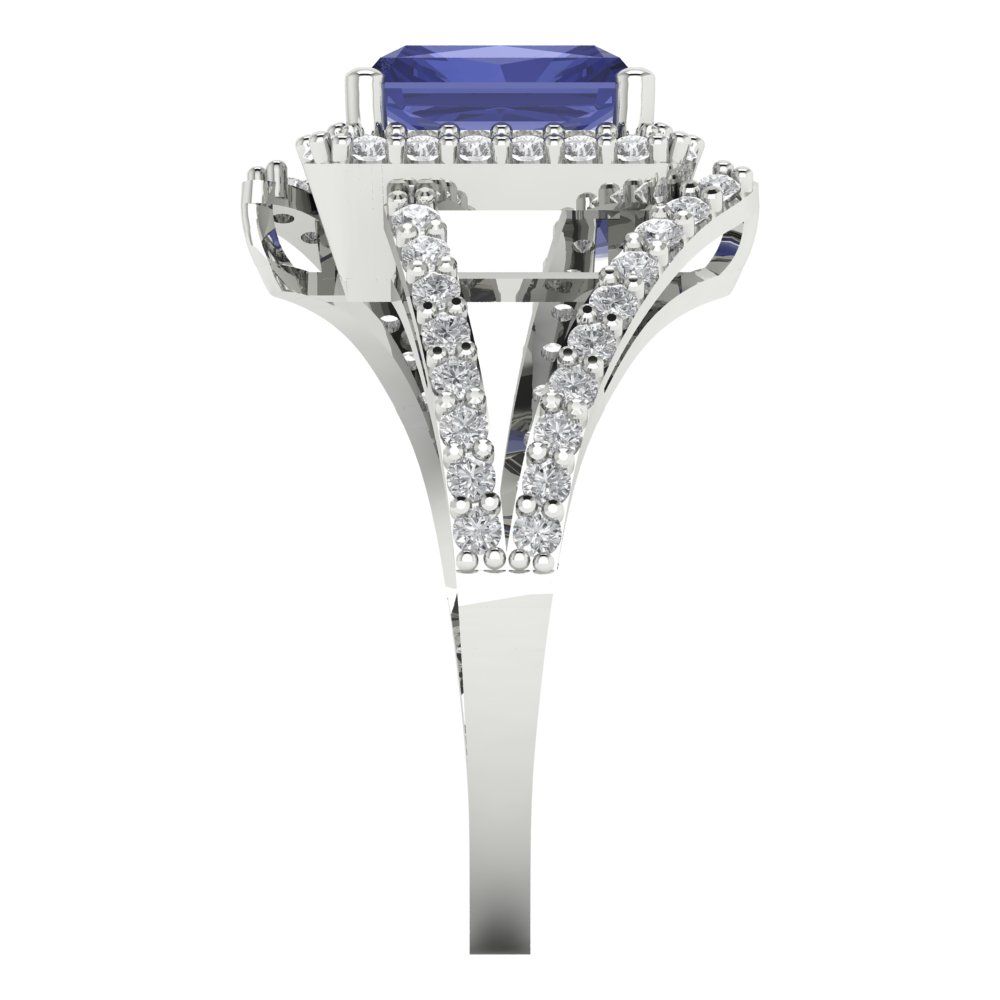 1.935 cttw Simulated Tanzanite Hidden Halo Engagement Ring - Solid Gold (Emerald Cut,7.5x5.5mm)