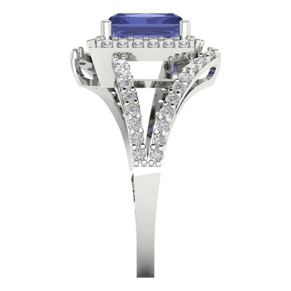 1.935 cttw Simulated Tanzanite Hidden Halo Engagement Ring - Solid Gold (Emerald Cut,7.5x5.5mm)