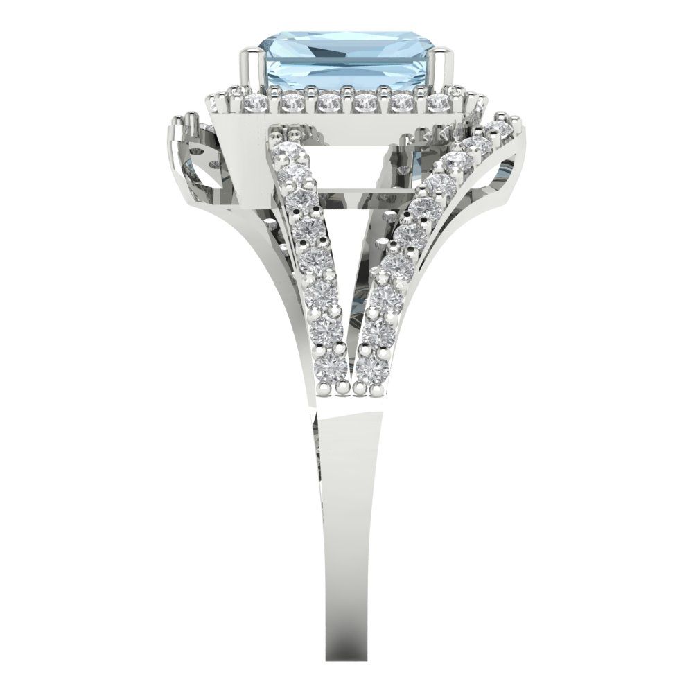 1.935 cttw Natural Aquamarine Hidden Halo Engagement Ring - Solid Gold (Emerald Cut,7.5x5.5mm)