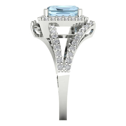 1.935 cttw Natural Aquamarine Hidden Halo Engagement Ring - Solid Gold (Emerald Cut,7.5x5.5mm)