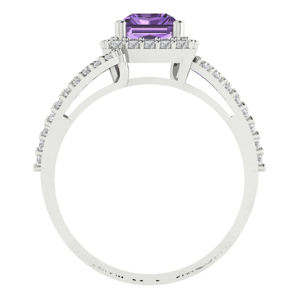 1.935 cttw Simulated Alexandrite Hidden Halo Engagement Ring - Solid Gold (Emerald Cut,7.5x5.5mm)
