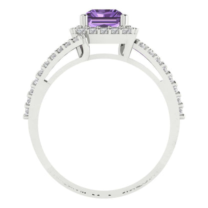 1.935 cttw Simulated Alexandrite Hidden Halo Engagement Ring - Solid Gold (Emerald Cut,7.5x5.5mm)